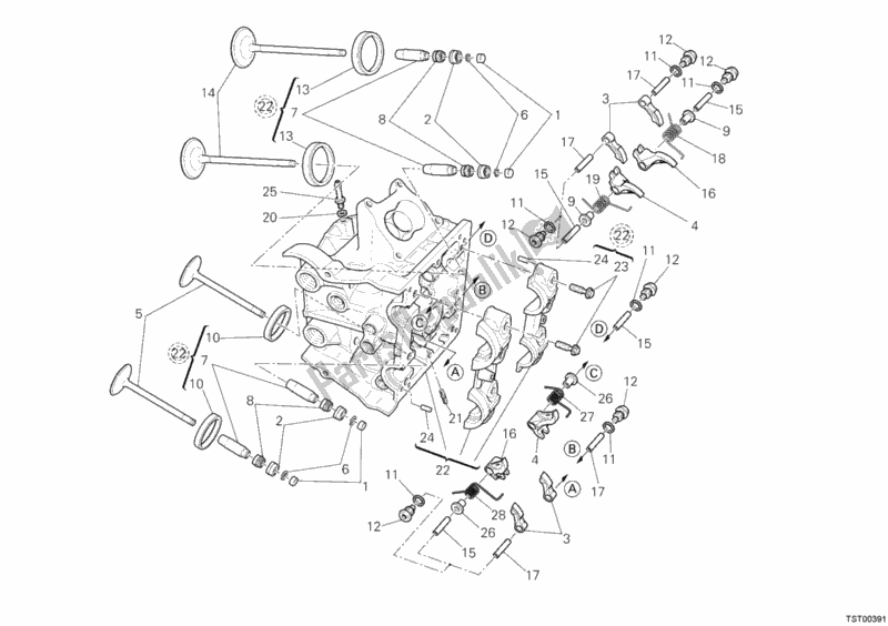 All parts for the Horizontal Cylinder Head of the Ducati Multistrada 1200 S ABS 2010